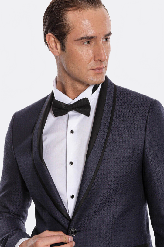 Men's Maroon Micro-Patterned Shawl Lapel 2-Piece Slim Fit Combination Tuxedo