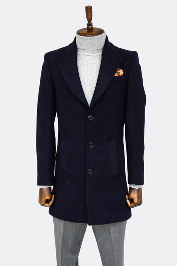 Black Slim Fit Wide Peak Lapel Wool Blend Coat – Wessi