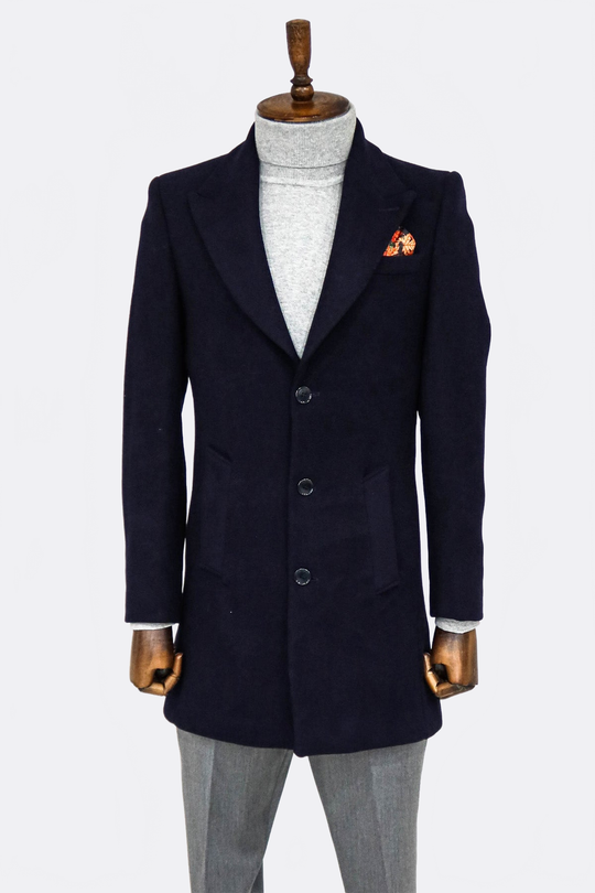 Black Slim Fit Wide Peak Lapel Wool Blend Coat – Wessi
