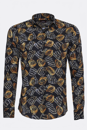 Men's Black Slim Fit Floral Patterned Cotton Shirt | Wessi