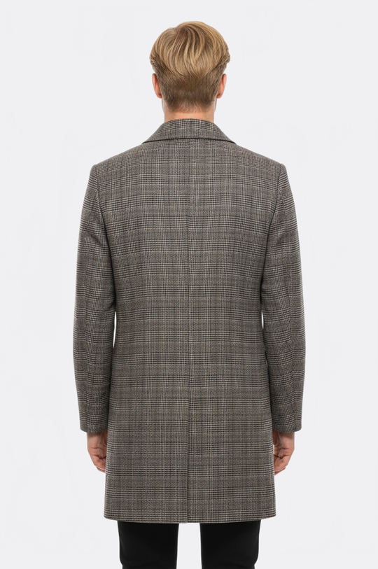 Tan Check Slim Fit Peak Lapel Hidden Button Wool Blend Coat – Wessi