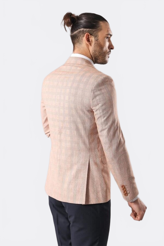Beige Slim Fit Plaid Single-Button Blazer – Wessi