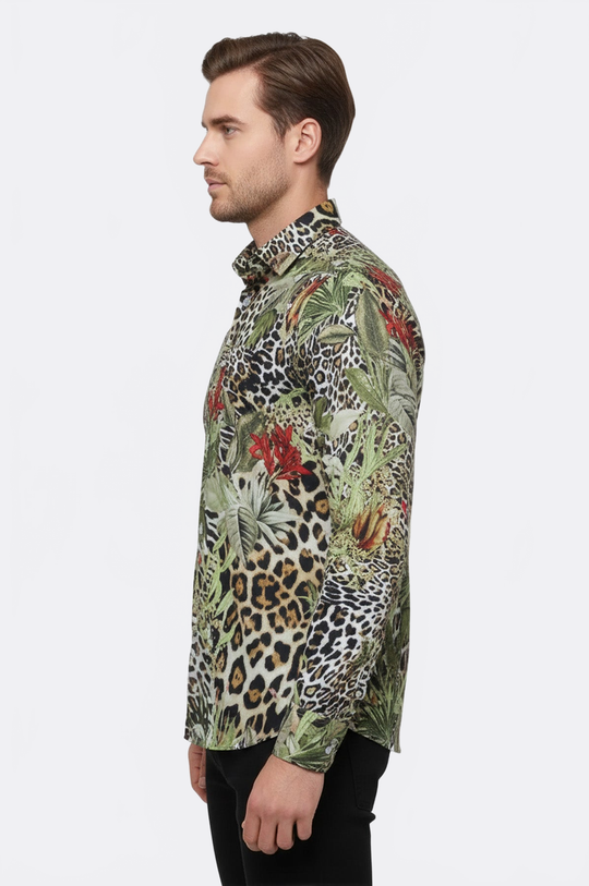 Men's White Slim Fit Multicolour Tiger Print Shirt | Wessi