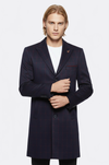 Navy Blue Red Plaid Slim Fit Peak Lapel Long Coat – Wessi