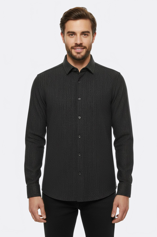 Men's Dark Green Slim Fit Herringbone Shirt | Wessi