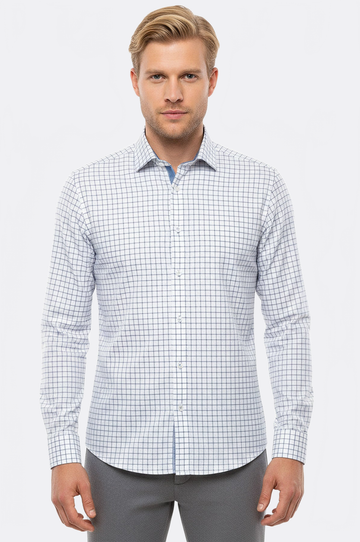 Men's Blue Plaid Slim Fit Shirt | Wessi