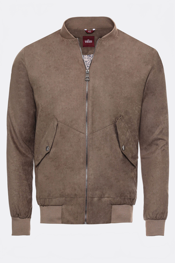 Cream Suede Slim Fit Flap Pocket Bomber Jacket – Wessi