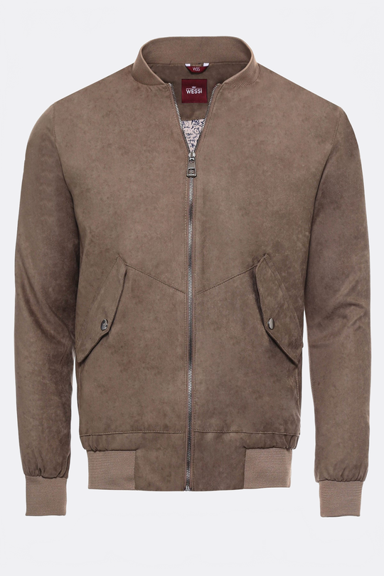 Cream Suede Slim Fit Flap Pocket Bomber Jacket – Wessi
