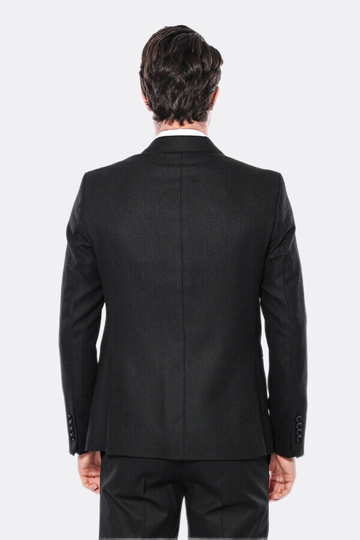 Men’s Black Textured Slim Fit Peak Lapel Blazer
