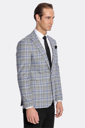 Men’s Blue & Black Glen Plaid Slim Fit Notch Lapel Sport Blazer