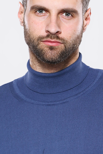 Indigo Blue Turtleneck Slim Fit Cotton Sweater – Wessi