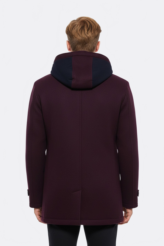 Burgundy Slim Fit Detachable Hood Felt Overcoat – Wessi