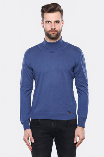 Indigo Blue Turtleneck Slim Fit Cotton Sweater – Wessi