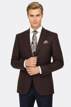 Men’s Deep Burgundy Wool Slim Fit  Single Breasted Wide Lapel Smart-Casual Sport Blazer