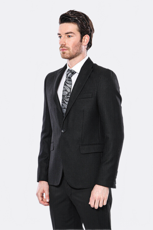 Men’s Black Textured Slim Fit Peak Lapel Blazer