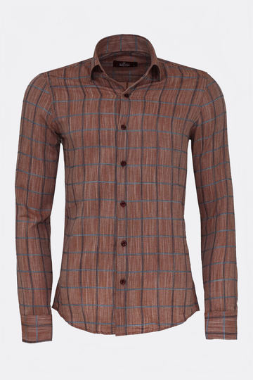 Men's Brown Slim Fit Plaid Cotton Shirt | Wessi