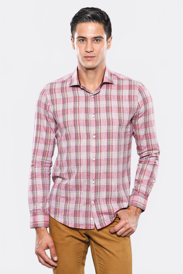 Slim Fit Burgundy Plaid Cotton Shirt — Wessi