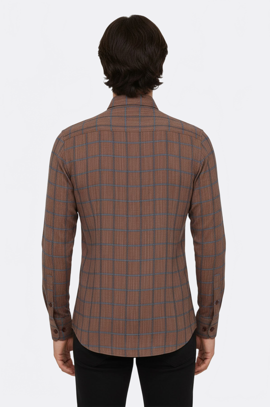 Men's Brown Slim Fit Plaid Cotton Shirt | Wessi