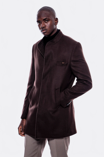 Brown Slim Fit Mandarin Collar Cachet Short Coat – Wessi