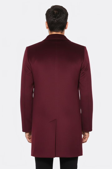 Burgundy Slim Fit Peak Wide Lapel Long Coat – Wessi