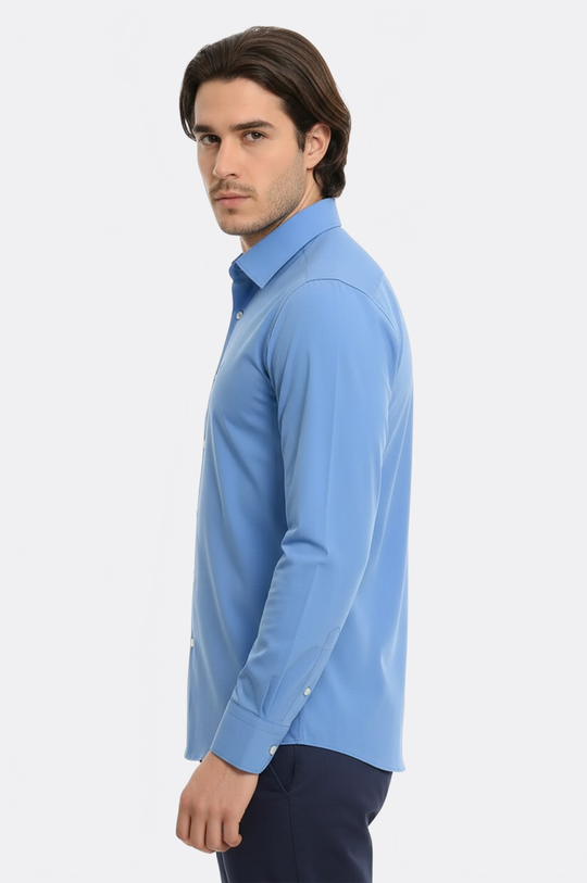 Men's Blue Cotton Satin Slim Fit Shirt – Wessi