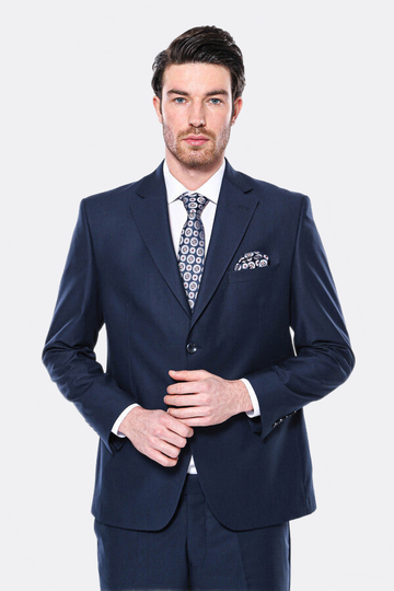 Men's Navy Blue Poly-Viscose 4-Drop Comfort Fit 2-Piece Suit