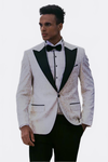Men’s Arctic White Feather Patterned Slim Fit Single Breasted Dinner Jacket