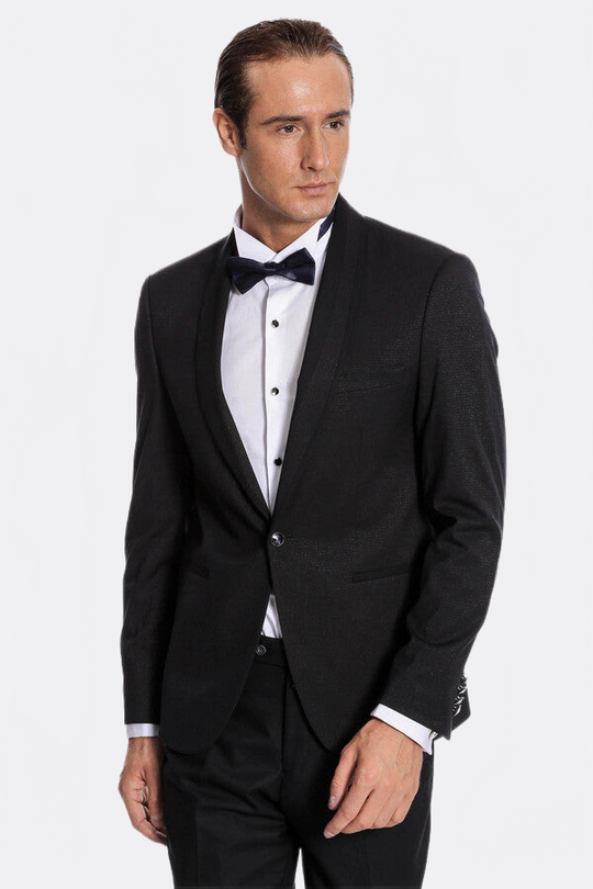 Men's Midnight Navy Micro-Textured 2-Piece Slim Fit Tuxedo with Shawl Lapel