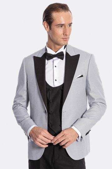 Men's Silver Grey Micro-Dot 3-Piece Slim Fit Combination Tuxedo