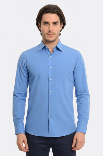 Men's Blue Cotton Satin Slim Fit Shirt – Wessi