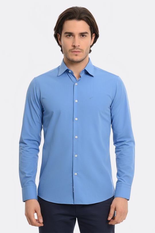 Men's Blue Cotton Satin Slim Fit Shirt – Wessi