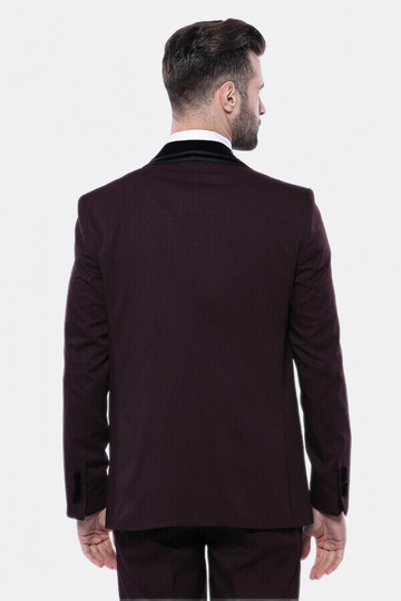 Men's Deep Burgundy 2-in-1 Tuxedo with Detachable Velvet Shawl Lapel - Slim Fit