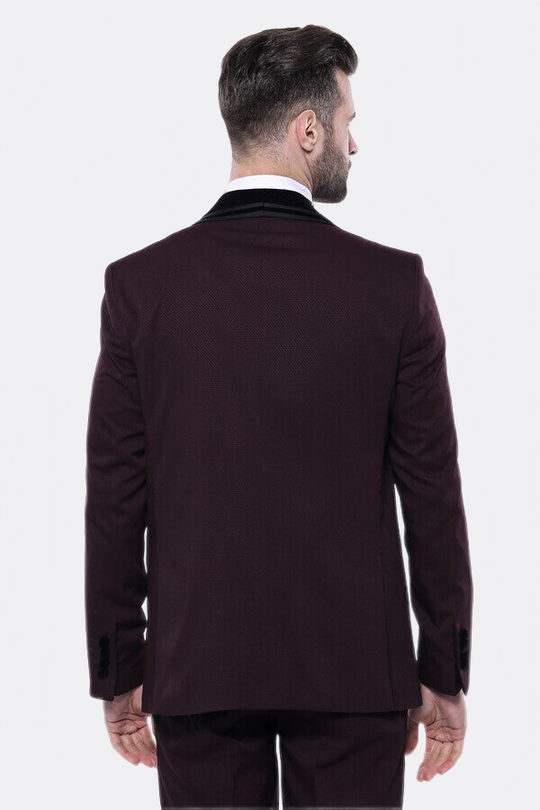 Men's Deep Burgundy 2-in-1 Tuxedo with Detachable Velvet Shawl Lapel - Slim Fit