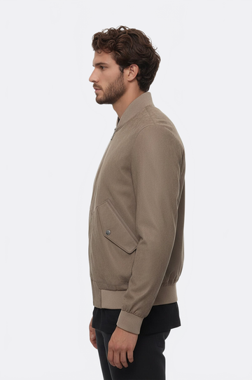 Cream Suede Slim Fit Flap Pocket Bomber Jacket – Wessi