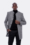 Grey Slim Fit Mandarin Collar Short Coat – Wessi