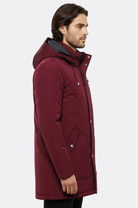 Burgundy Slim Fit Hooded Long Coat – Wessi
