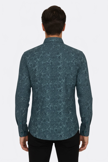 Men's Green Slim Fit Bloom Patterned Shirt | Wessi