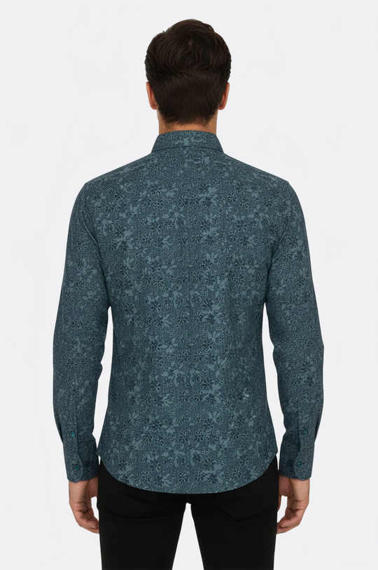 Men's Green Slim Fit Bloom Patterned Shirt | Wessi