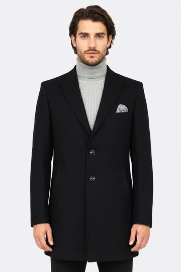 Charcoal Slim Fit Peak Wide Lapel Wool-Rich Long Coat – Wessi
