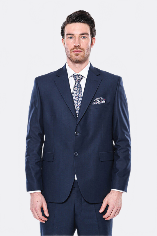 Men's Navy Blue Poly-Viscose 4-Drop Comfort Fit 2-Piece Suit