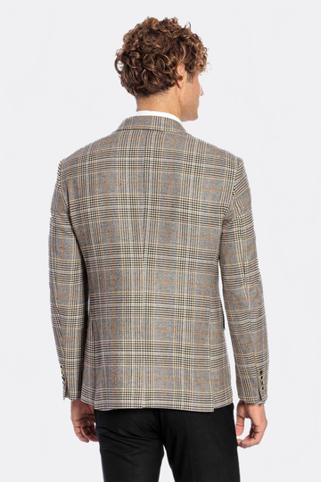 Men’s Heather Grey Checked Slim Fit Double Breasted Smart-Casual Blazer