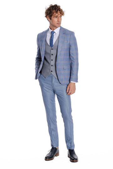 Men's Light Blue Windowpane Check 3-Piece Combination Suit