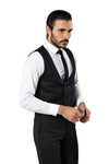 Navy Blue Slim Fit Patterned Double-Breasted Waistcoat & Trousers Set – Wessi