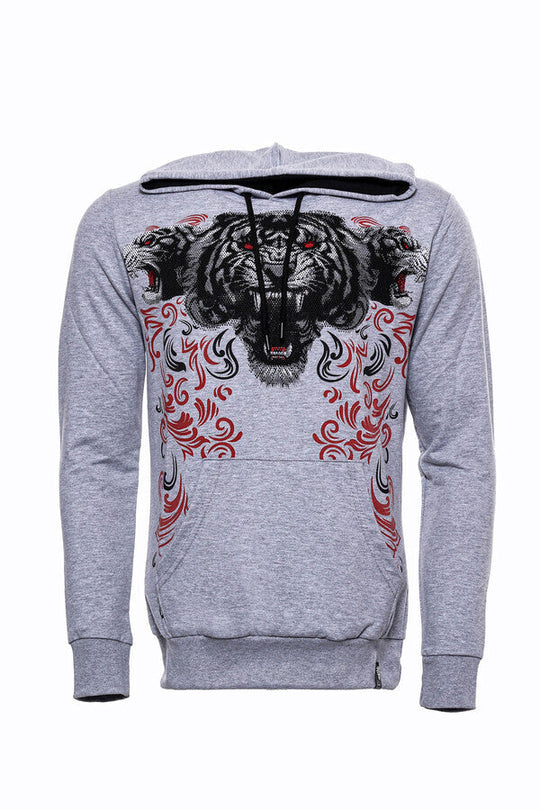 Silver Grey Slim Fit Crew Neck Patterned Sweatshirt | Wessi