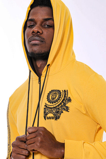 Yellow Slim Fit Zip-Up Hooded Patterned Sweatshirt | Wessi