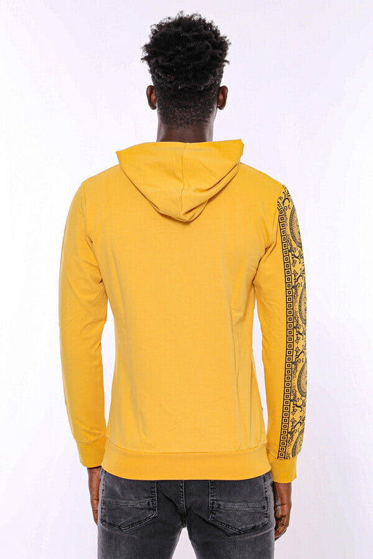 Yellow Slim Fit Zip-Up Hooded Patterned Sweatshirt | Wessi