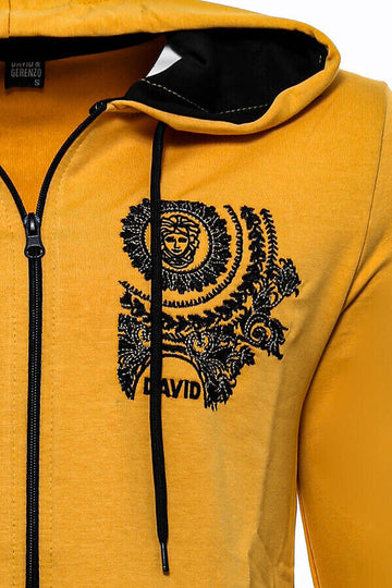 Yellow Slim Fit Zip-Up Hooded Patterned Sweatshirt | Wessi