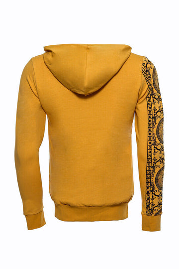 Yellow Slim Fit Zip-Up Hooded Patterned Sweatshirt | Wessi