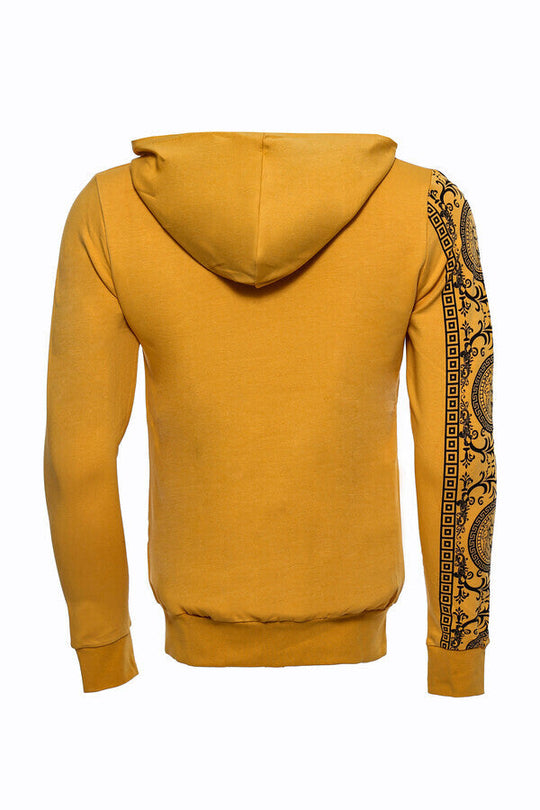 Yellow Slim Fit Zip-Up Hooded Patterned Sweatshirt | Wessi
