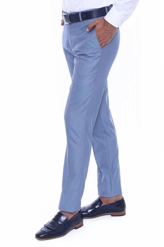 Light Blue Slim Fit Patterned Dress Trousers – Wessi